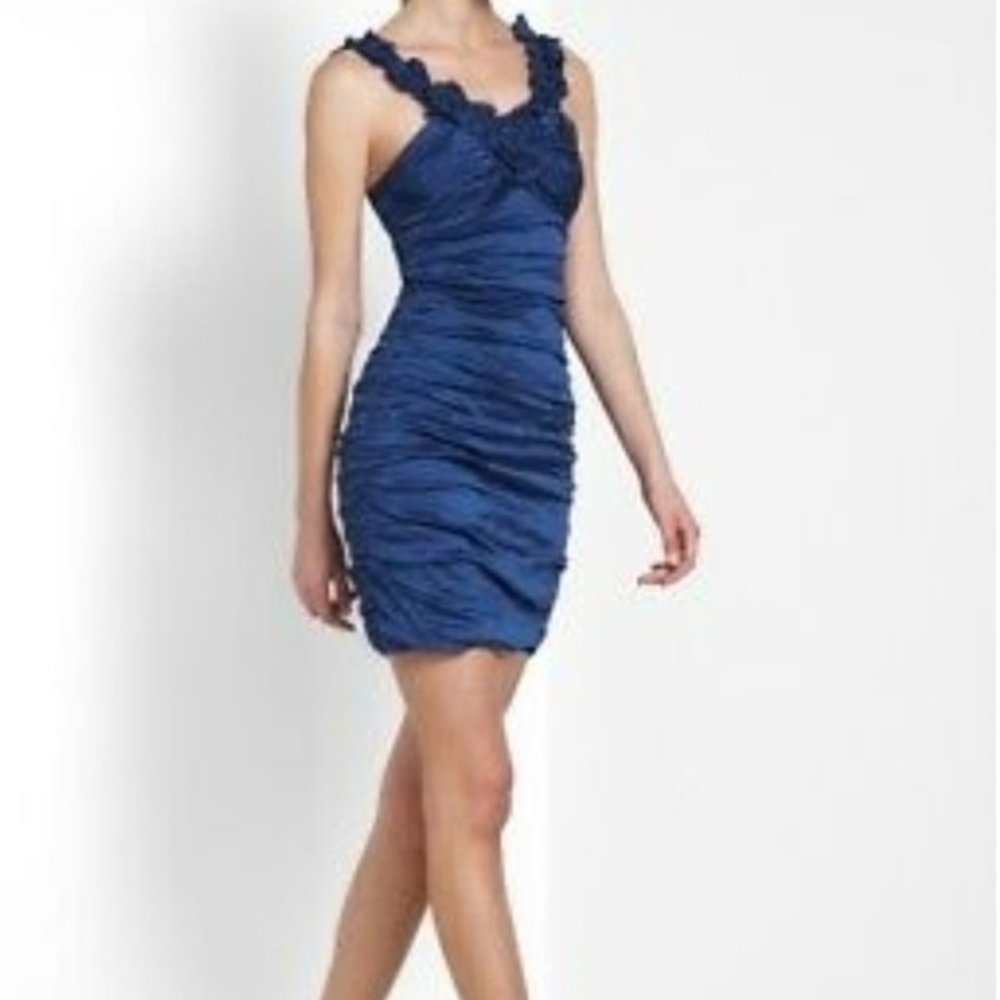 BCBGMAXAZRIA Cobalt Blue Megan Taffeta Metal Cocktail Dress Size: 2